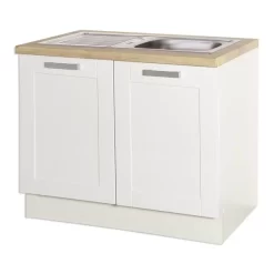 Spülenschrank MATRIX - Weiß Lacklaminat-Asteiche 100 Cm