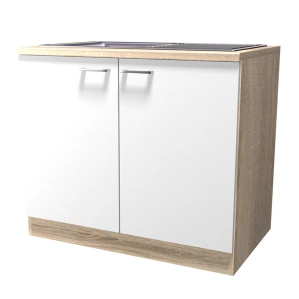 Spülenunterschrank SAMOA - Weiß-Sonoma Eiche - Mit Spüle - 100 Cm 1 Spülenunterschrank SAMOA - Weiß-Sonoma Eiche - Mit Spüle - 100 Cm