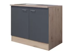 Spülenunterschrank MORENA - San Remo Eiche - Basaltgrau Matt - 100 Cm