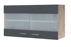 Glas-Hängeschrank MORENA - San Remo Eiche - Basaltgrau Matt - 100 Cm