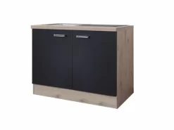 Spülenunterschrank RISENTO - Anthrazit - San Remo Eiche - Mit Spüle - 100 Cm