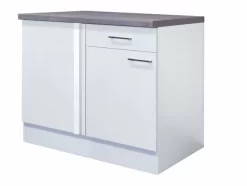 Eck-Unterschrank ELEA - Weiß-Beton - 110 Cm