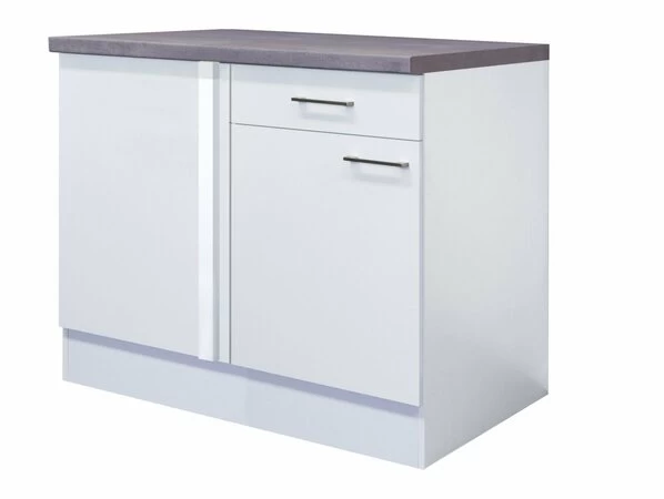 Eck-Unterschrank ELEA - Weiß-Beton - 110 Cm 1 Eck-Unterschrank ELEA - Weiß-Beton - 110 Cm